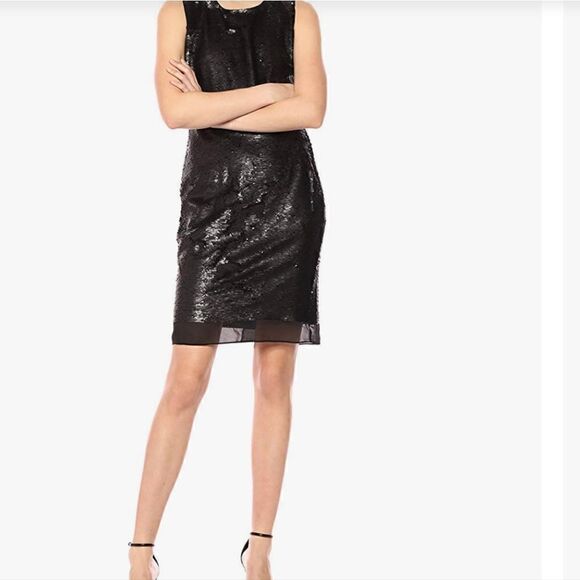 Calvin Klein Sleeveless Women's Black Fitted Sequin Mini Dress - Picture 1 of 6